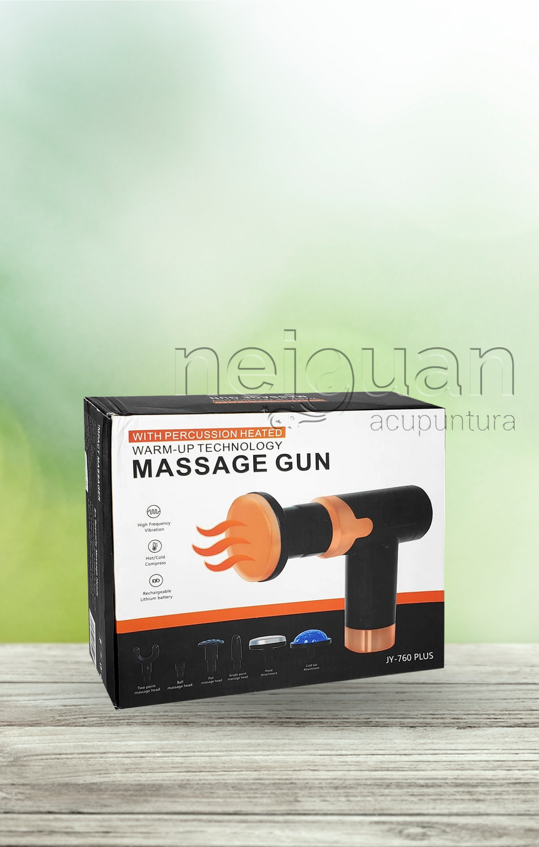 MINI PISTOLA PARA MASAJE CON PERCUTOR Y CALOR 5 CABEZALES INTERCAMBIABLES