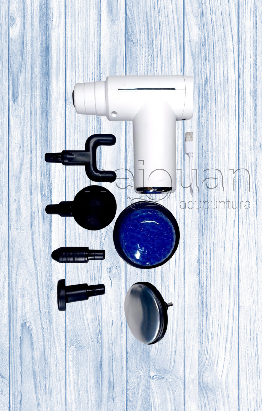 MINI PISTOLA PARA MASAJE CON PERCUTOR Y CALOR 5 CABEZALES INTERCAMBIABLES